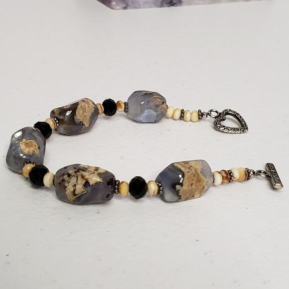 Blue Marbled Chalcedony Nugget Heart Toggle Fashion Bracelet - Picture 2 of 7